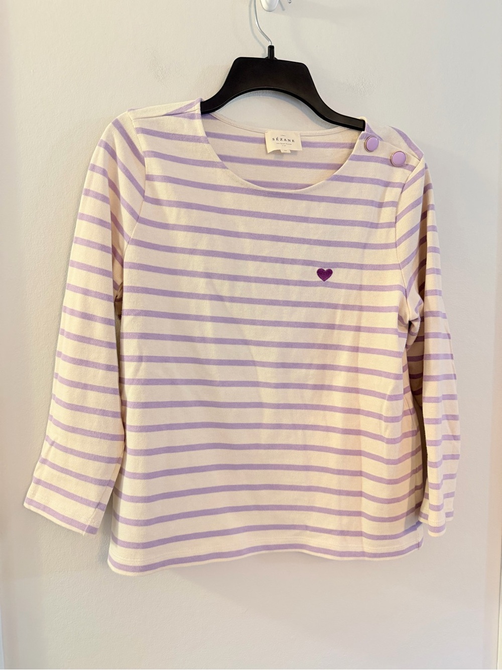 Sézane Colette Marinière Top Medium Ecru Lilac Striped Heart